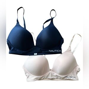 2 Nautica Blue and Cream no wire Bras Everyday Comfort